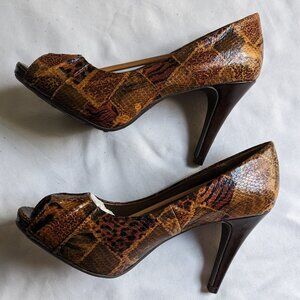 Candies brown faux reptile heels